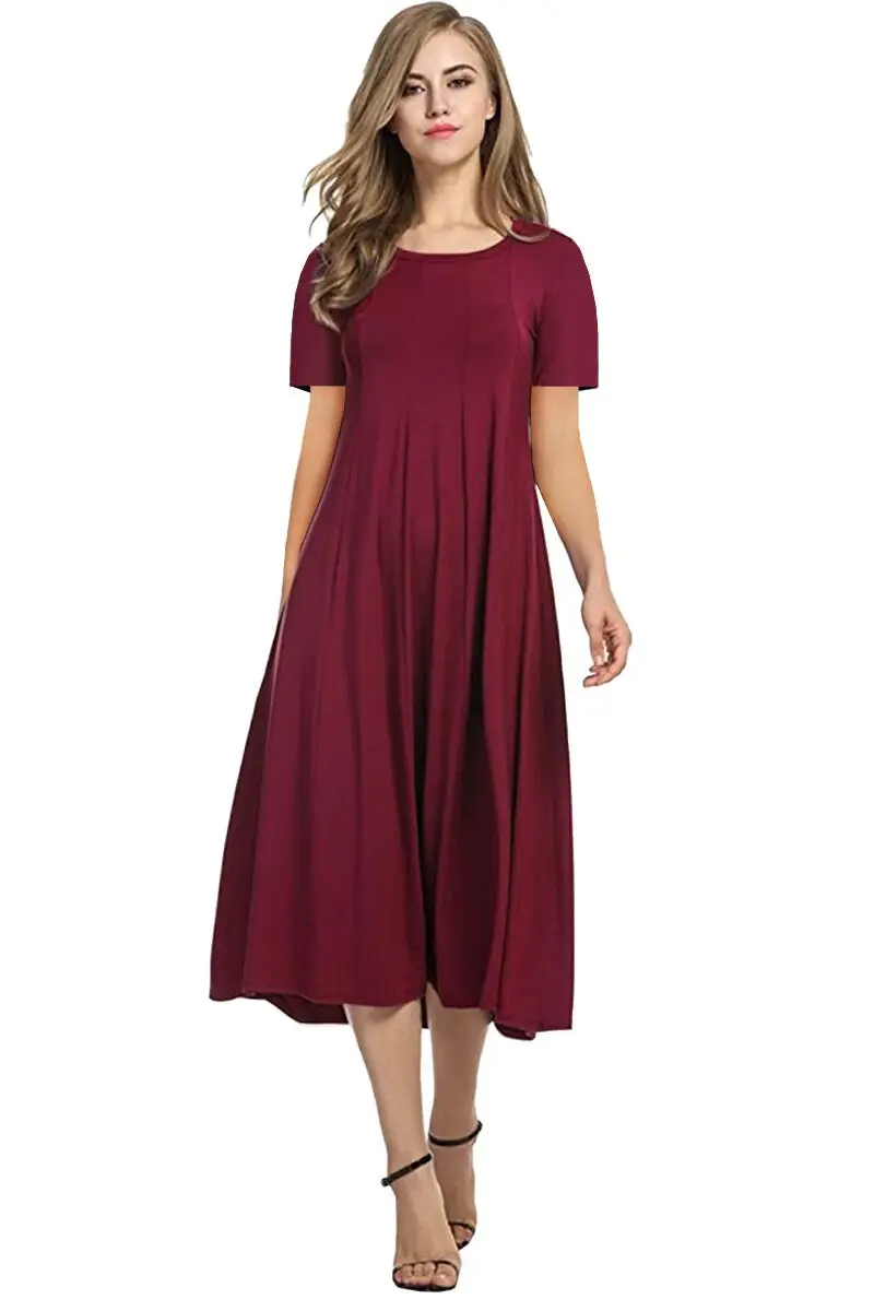 2025 Summer Women's Brown Round Neck Dress Large Hem - Image 4
