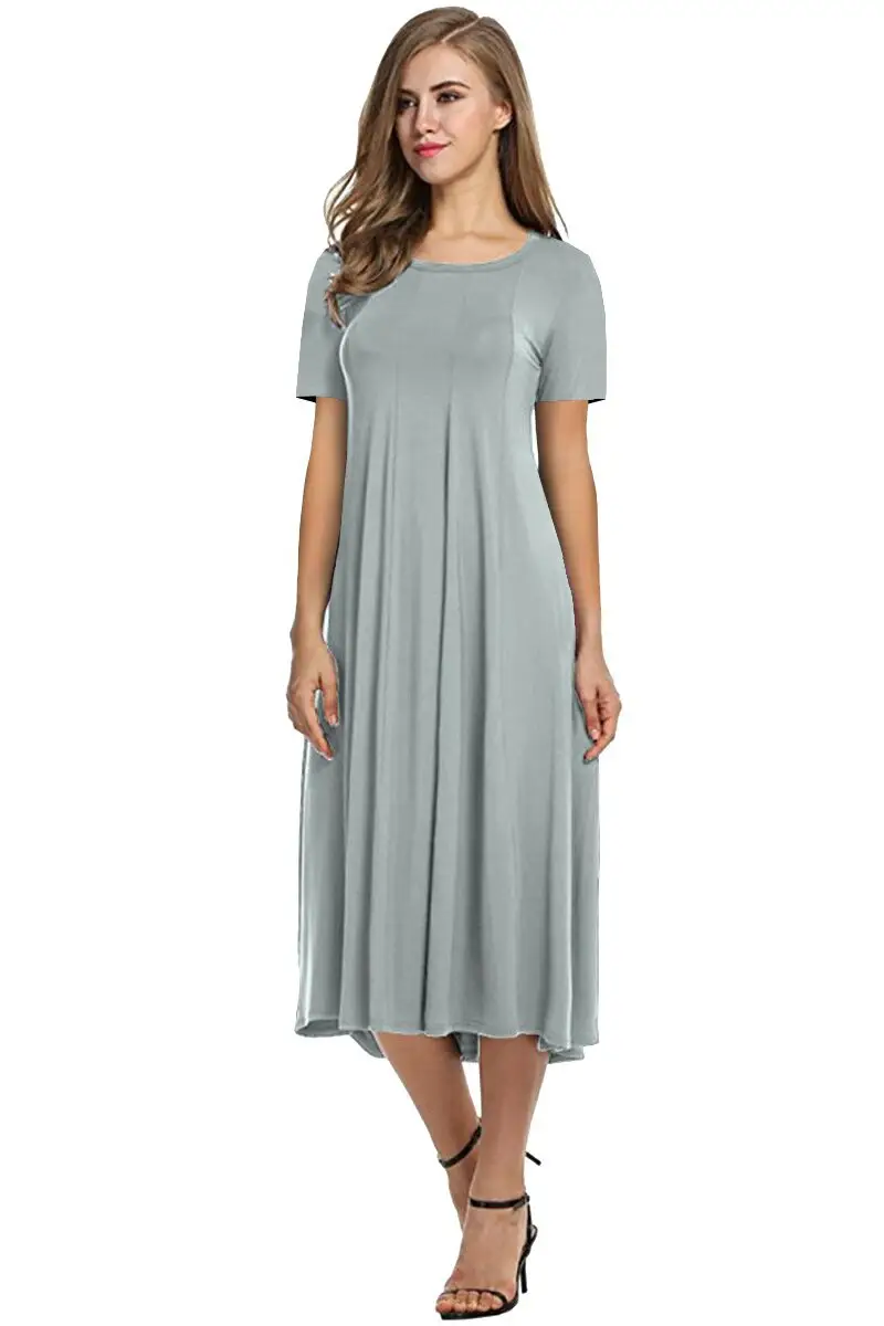 2025 Summer Women's Brown Round Neck Dress Large Hem - Image 6