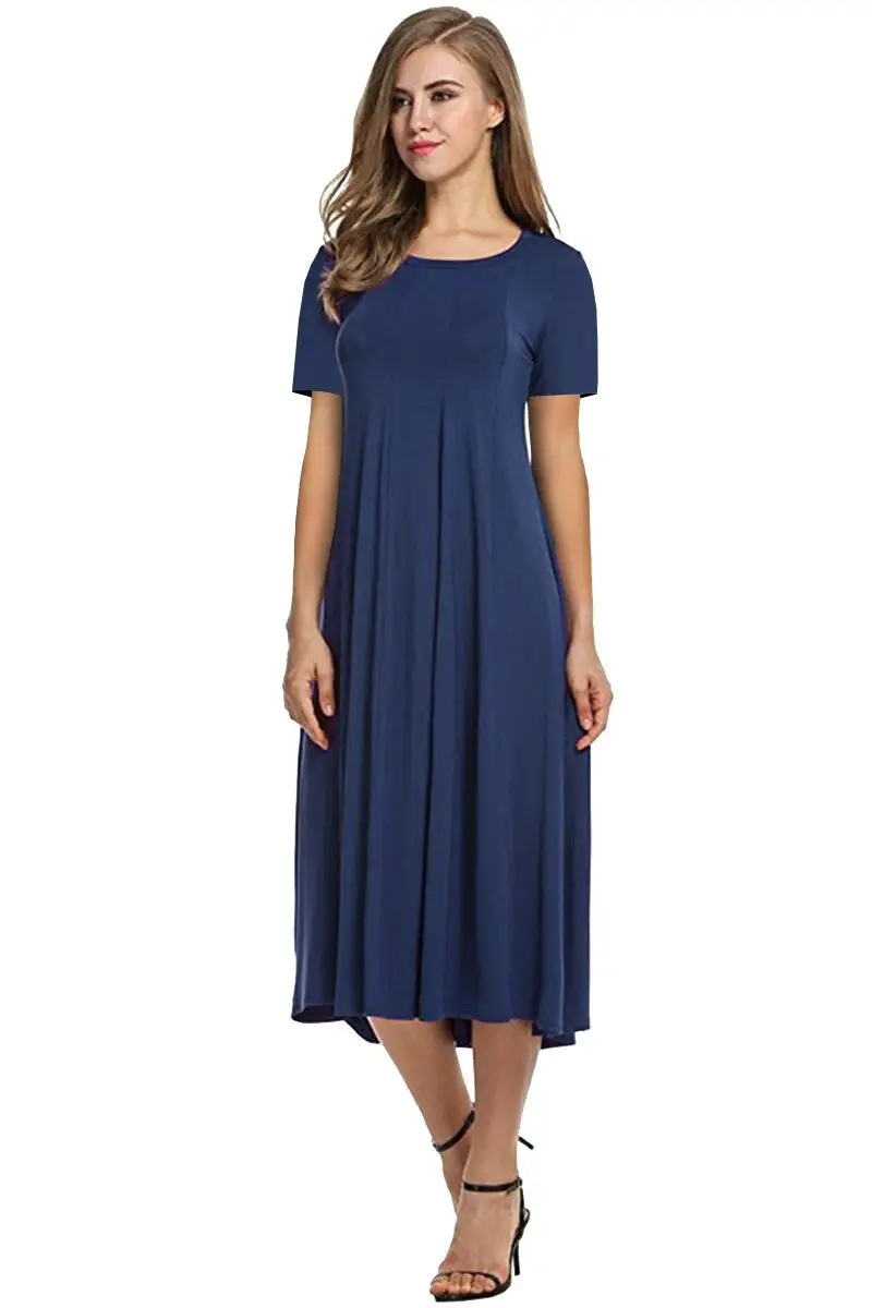2025 Summer Women's Brown Round Neck Dress Large Hem - Image 8