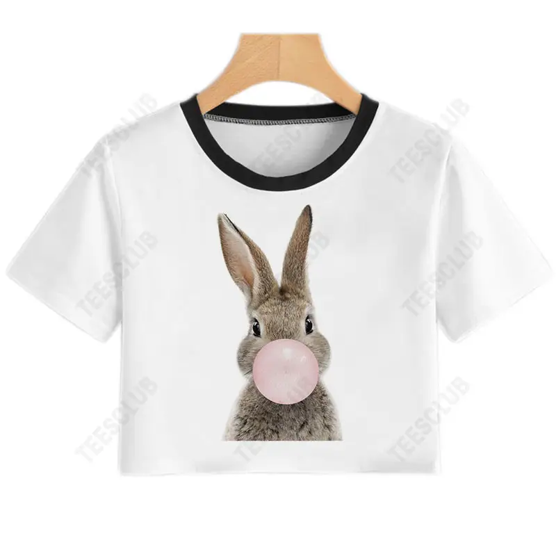 Women Bubble Blowing Koala Crop Top T-Shirt - Image 4