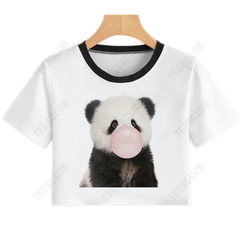 Women Bubble Blowing Koala Crop Top T-Shirt - Image 6