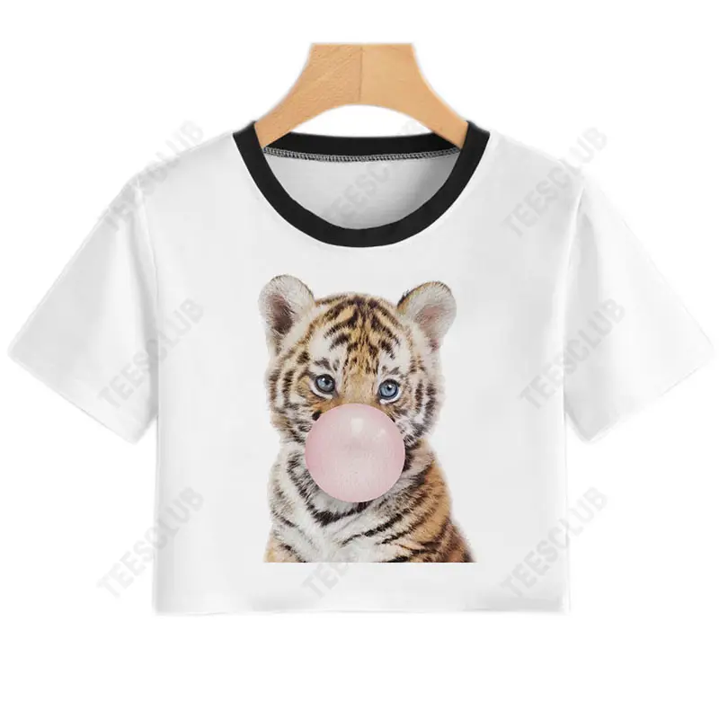 Women Bubble Blowing Koala Crop Top T-Shirt - Image 7
