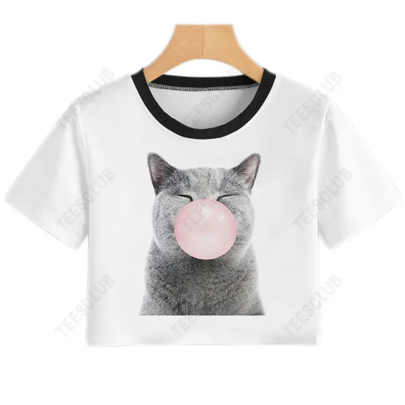 Women Bubble Blowing Koala Crop Top T-Shirt - Image 8