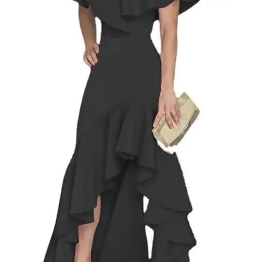 Women's Fuchsia Ruffled Long Dress with High Heels - Image 9