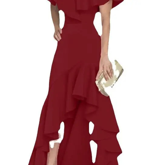 Women's Fuchsia Ruffled Long Dress with High Heels - Image 10