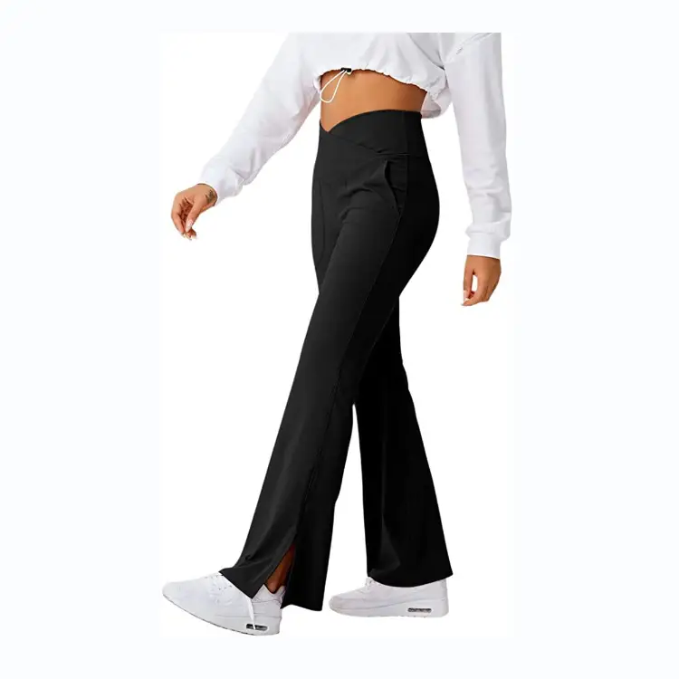 Women's Brown Flare Waist Pants with Foot Split - Image 7