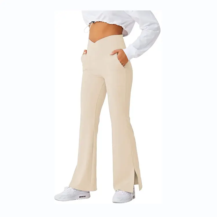 Women's Brown Flare Waist Pants with Foot Split - Image 8