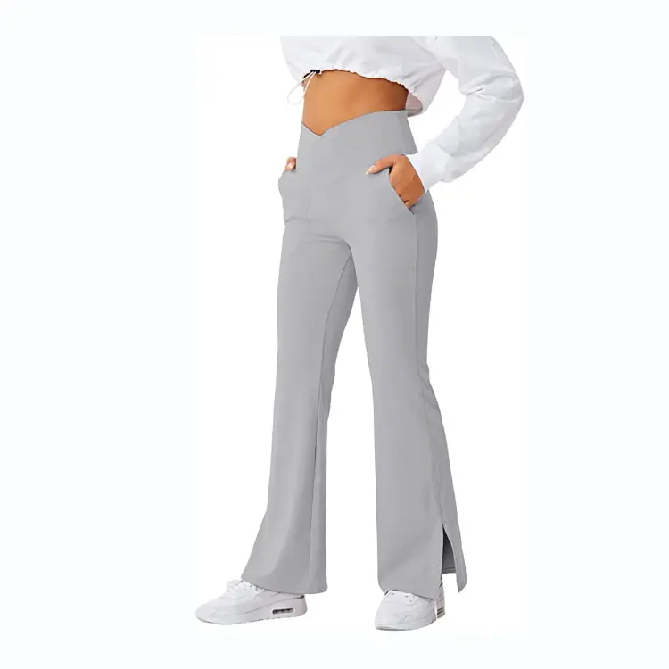 Women's Brown Flare Waist Pants with Foot Split - Image 9