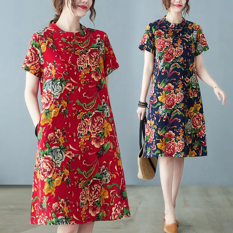 2024 Summer Printed Cotton Linen Dress for Women - Image 4