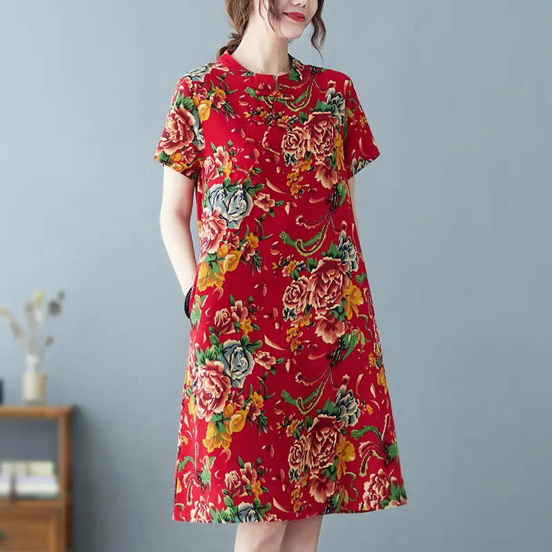 2024 Summer Printed Cotton Linen Dress for Women - Image 5