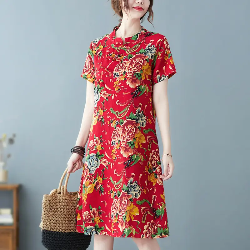 2024 Summer Printed Cotton Linen Dress for Women - Image 6
