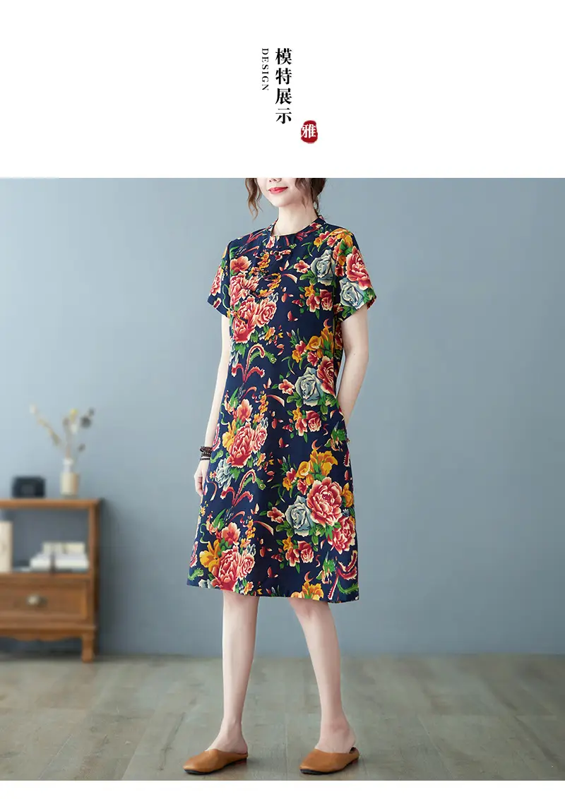 2024 Summer Printed Cotton Linen Dress for Women — feature 10