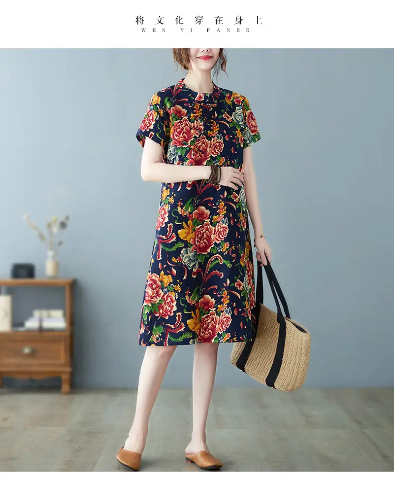 2024 Summer Printed Cotton Linen Dress for Women — feature 14