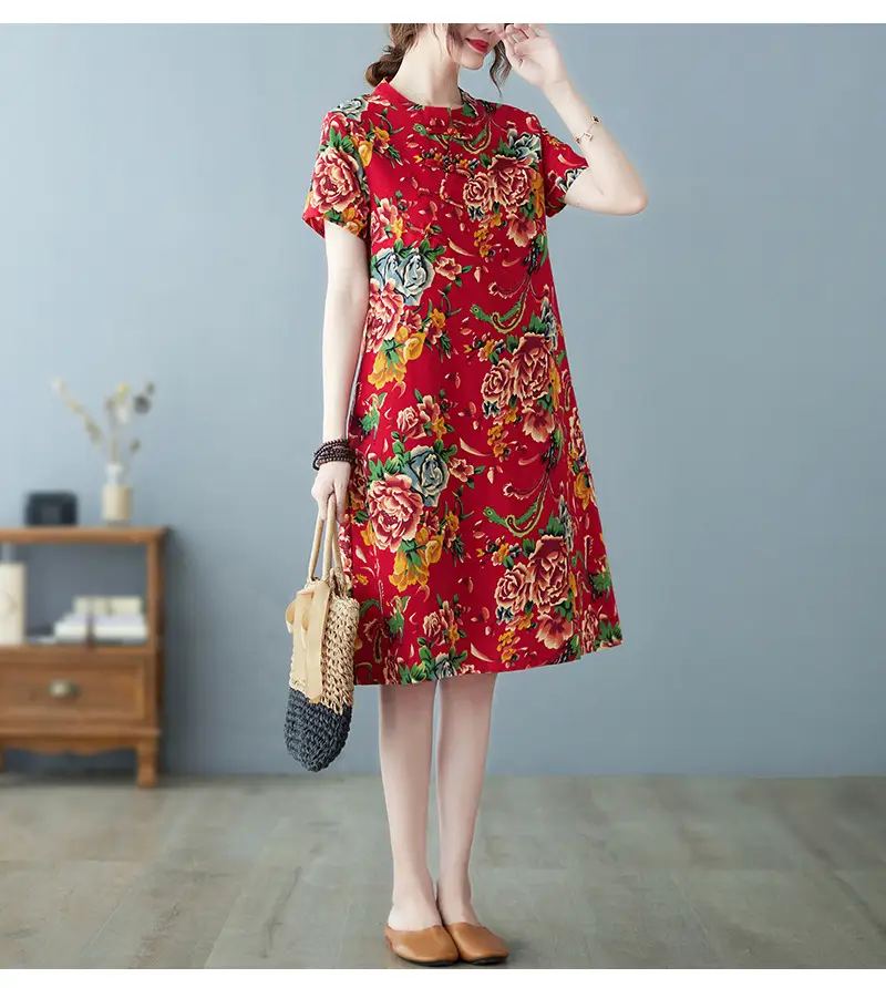 2024 Summer Printed Cotton Linen Dress for Women — feature 15