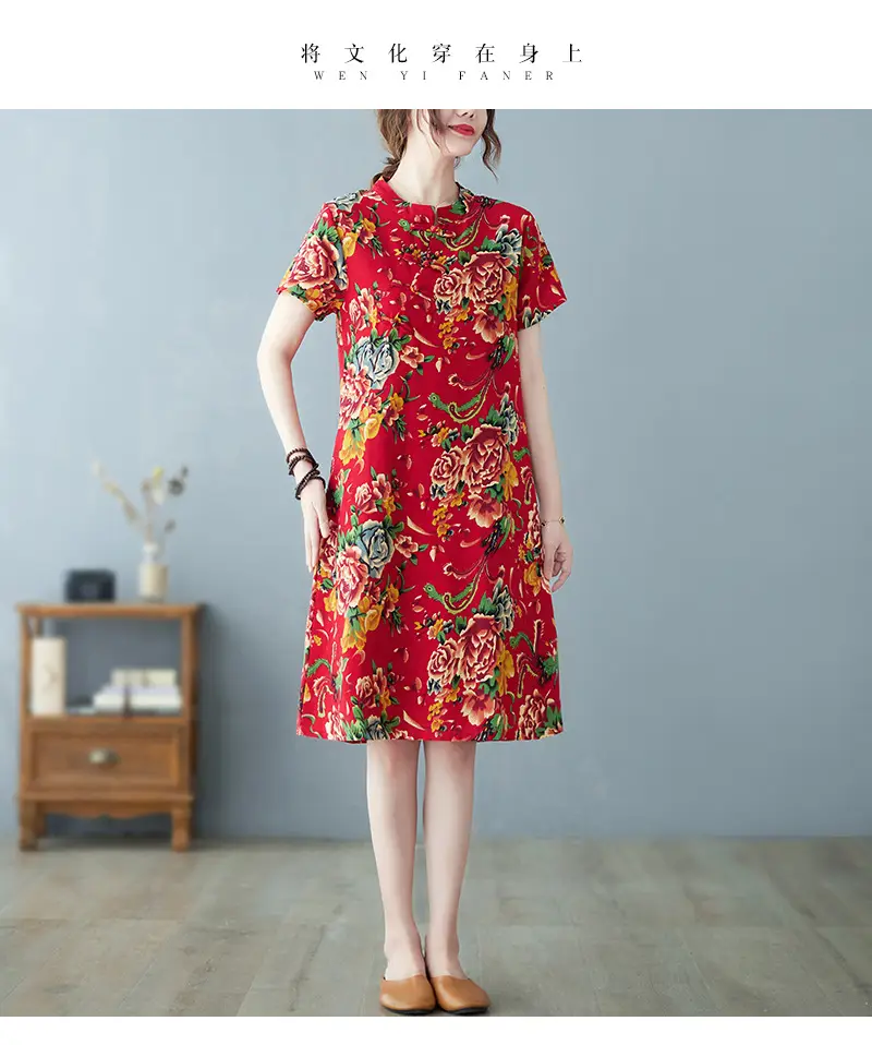 2024 Summer Printed Cotton Linen Dress for Women — feature 21