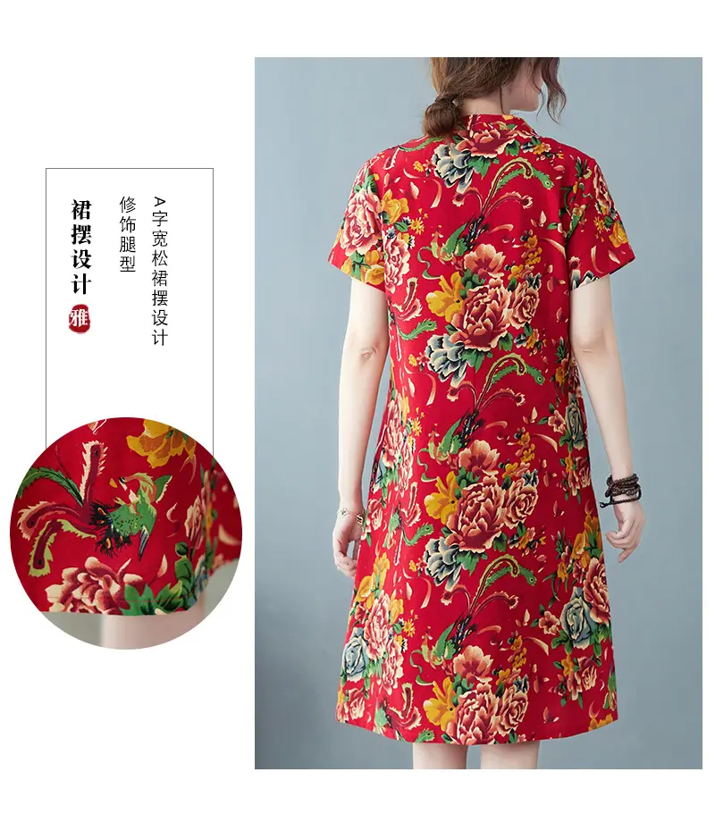 2024 Summer Printed Cotton Linen Dress for Women — feature 7