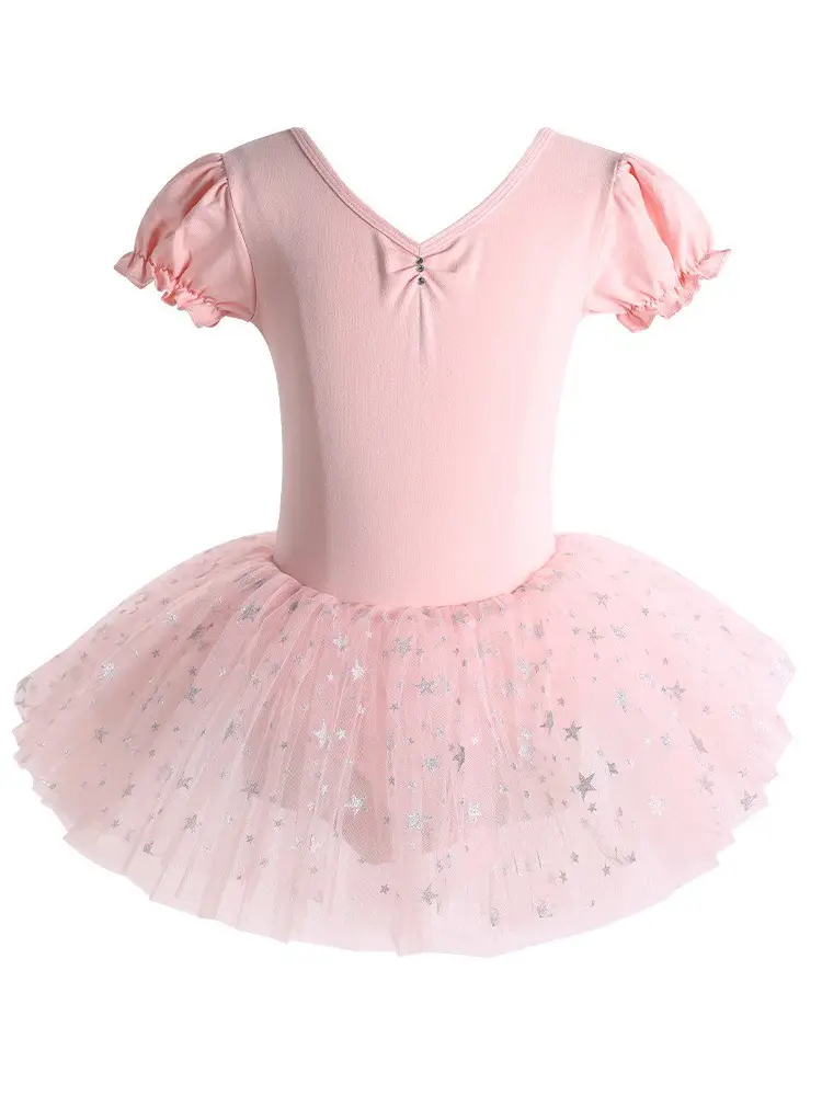 Girls' Mesh Dancing Dress Short Sleeve Ballet Style - Image 8