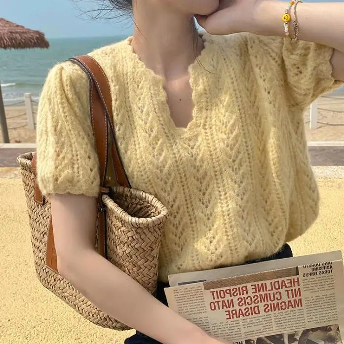 Green Knit V-Neck Top for Women Spring Summer - Image 6
