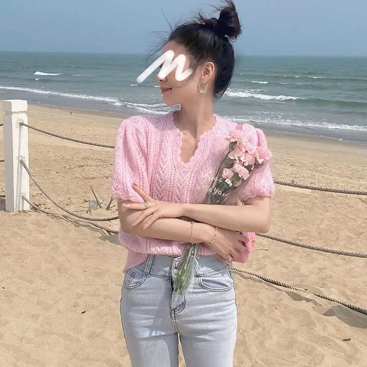 Green Knit V-Neck Top for Women Spring Summer — feature 10