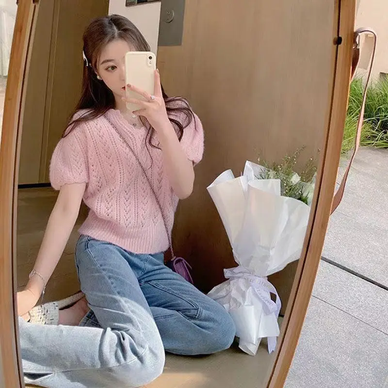 Green Knit V-Neck Top for Women Spring Summer — feature 11