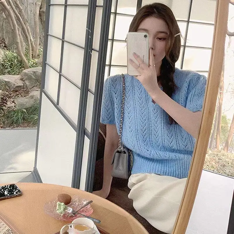 Green Knit V-Neck Top for Women Spring Summer — feature 12