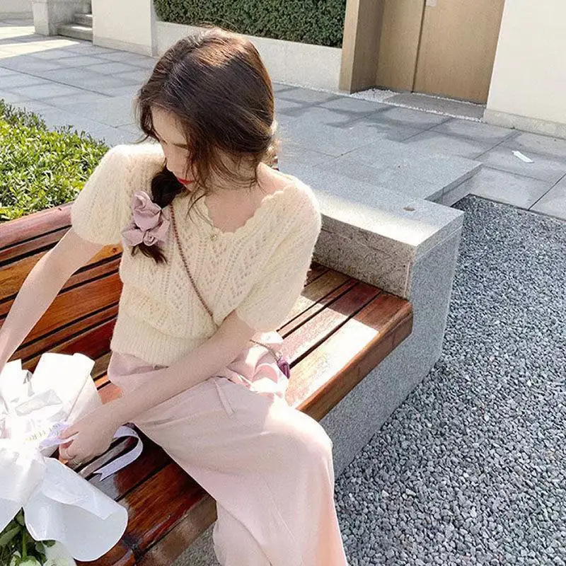 Green Knit V-Neck Top for Women Spring Summer — feature 14