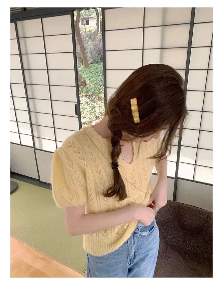 Green Knit V-Neck Top for Women Spring Summer — feature 26