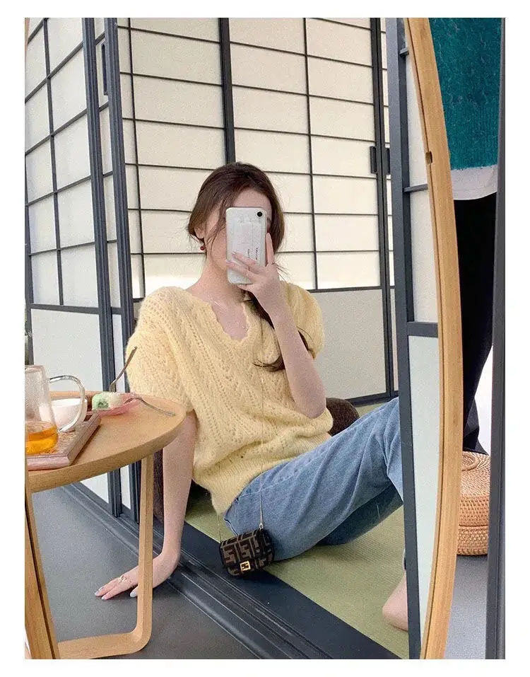 Green Knit V-Neck Top for Women Spring Summer — feature 28