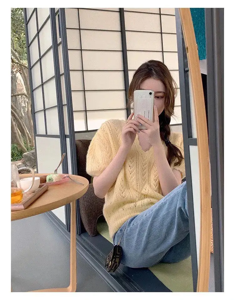 Green Knit V-Neck Top for Women Spring Summer — feature 29