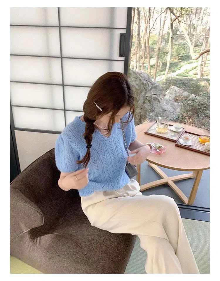 Green Knit V-Neck Top for Women Spring Summer — feature 32