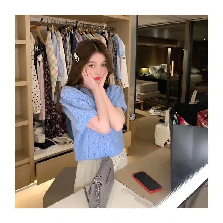 Green Knit V-Neck Top for Women Spring Summer — feature 33