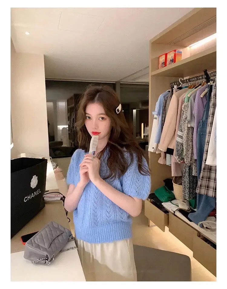 Green Knit V-Neck Top for Women Spring Summer — feature 34