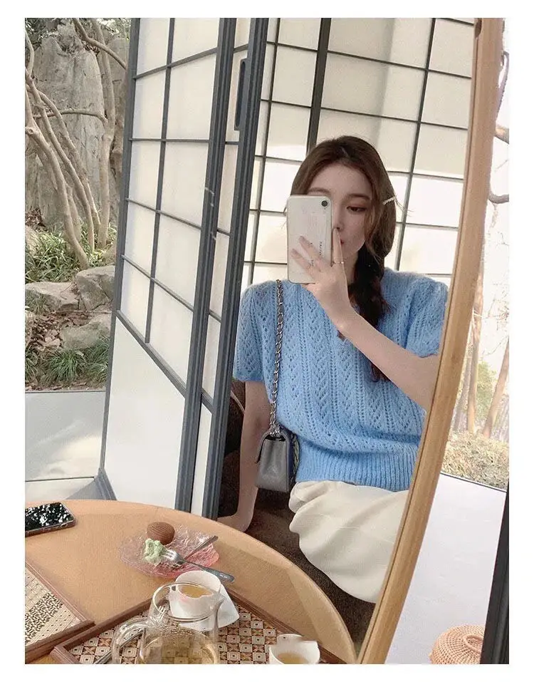 Green Knit V-Neck Top for Women Spring Summer — feature 35