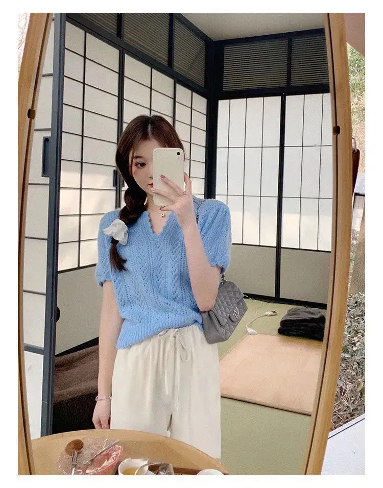 Green Knit V-Neck Top for Women Spring Summer — feature 36