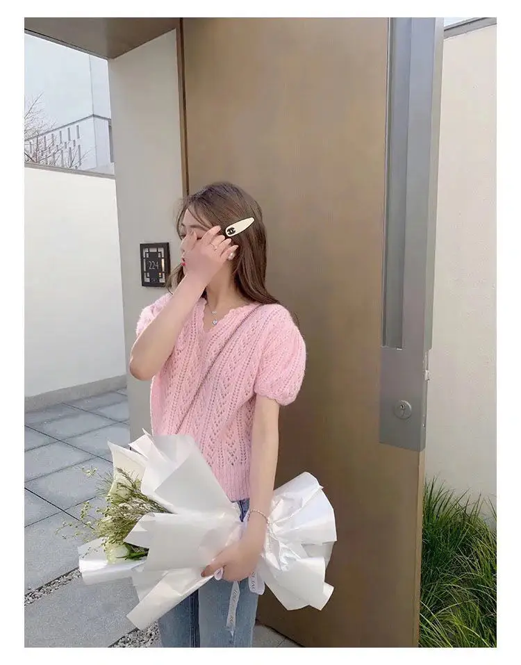 Green Knit V-Neck Top for Women Spring Summer — feature 39