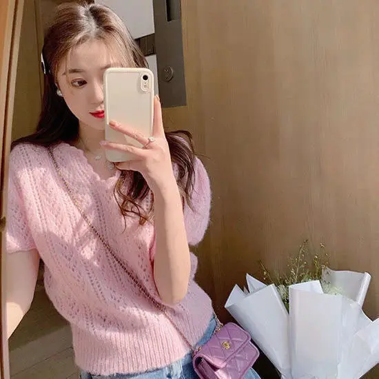 Green Knit V-Neck Top for Women Spring Summer — feature 43
