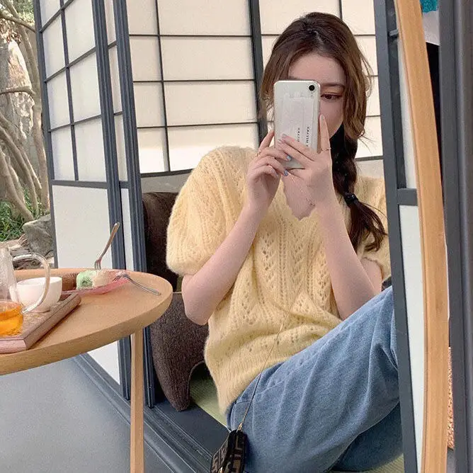 Green Knit V-Neck Top for Women Spring Summer — feature 45
