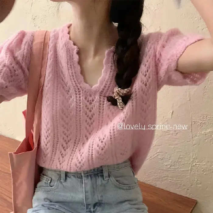 Green Knit V-Neck Top for Women Spring Summer — feature 47
