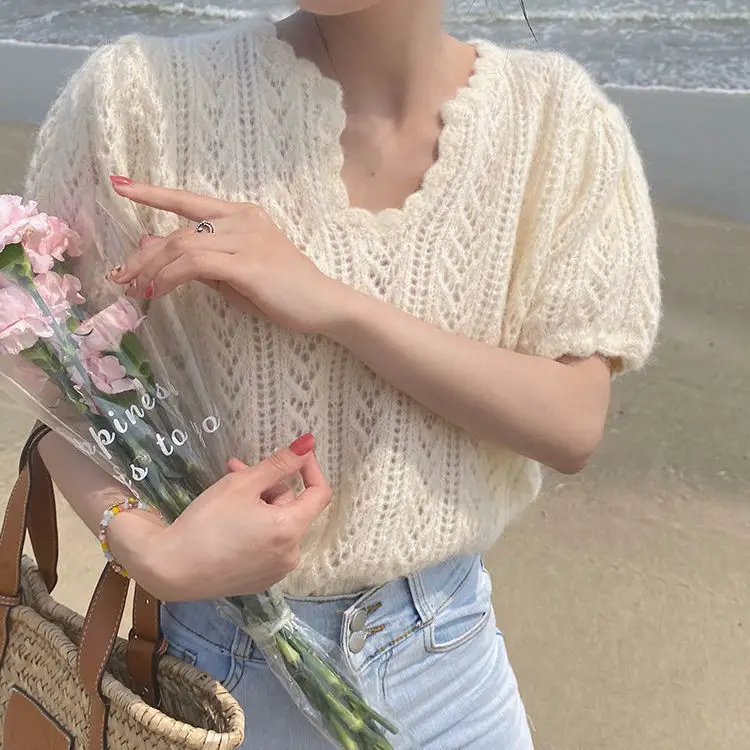 Green Knit V-Neck Top for Women Spring Summer — feature 6