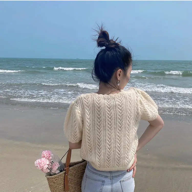 Green Knit V-Neck Top for Women Spring Summer — feature 7