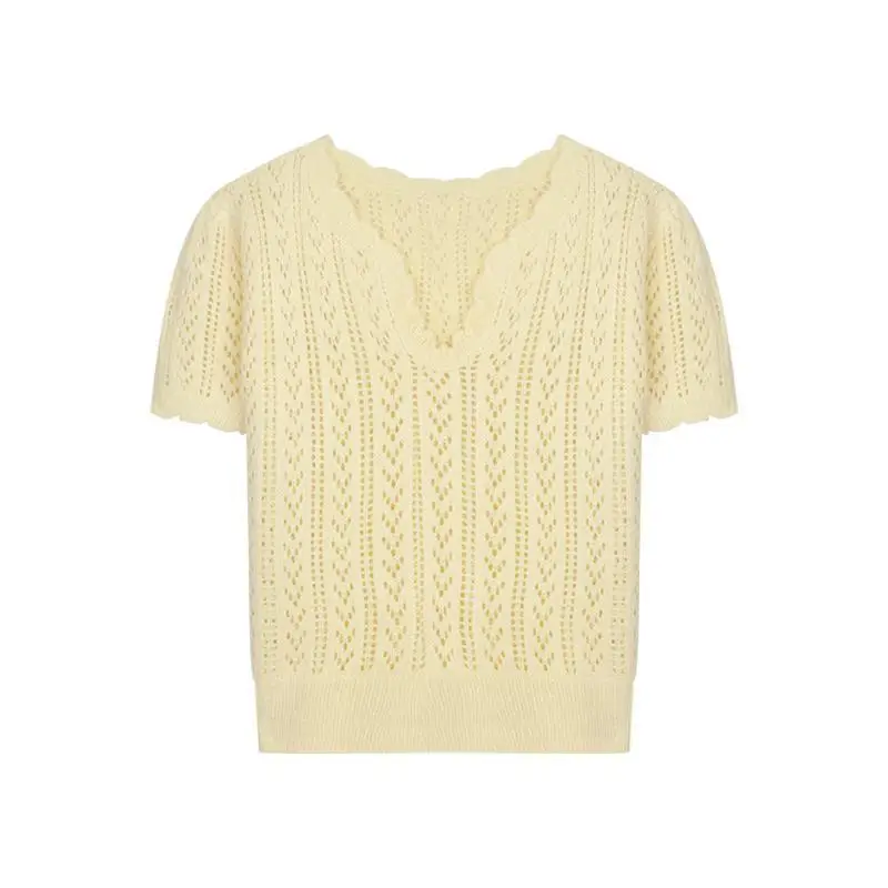 Green Knit V-Neck Top for Women Spring Summer - Image 3