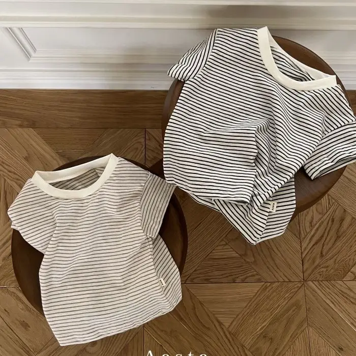 Kids Summer T-Shirt Shorts Set Cotton Striped White