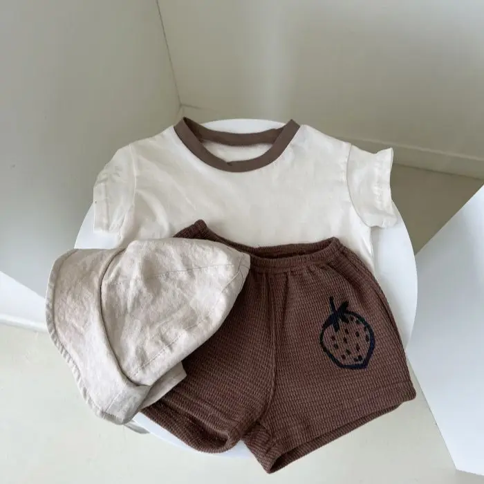 Kids Summer T-Shirt Shorts Set Cotton Striped White