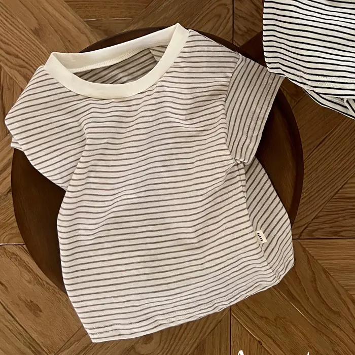 Kids Summer T-Shirt Shorts Set Cotton Striped White