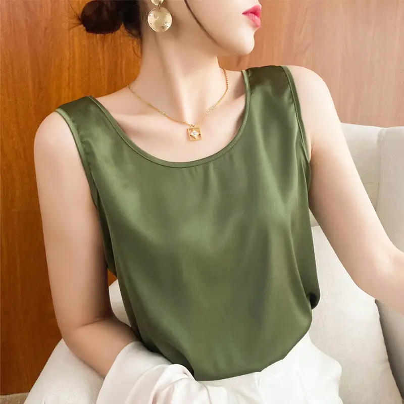 Women Silk U-Neck Camisole Vest Green Small
