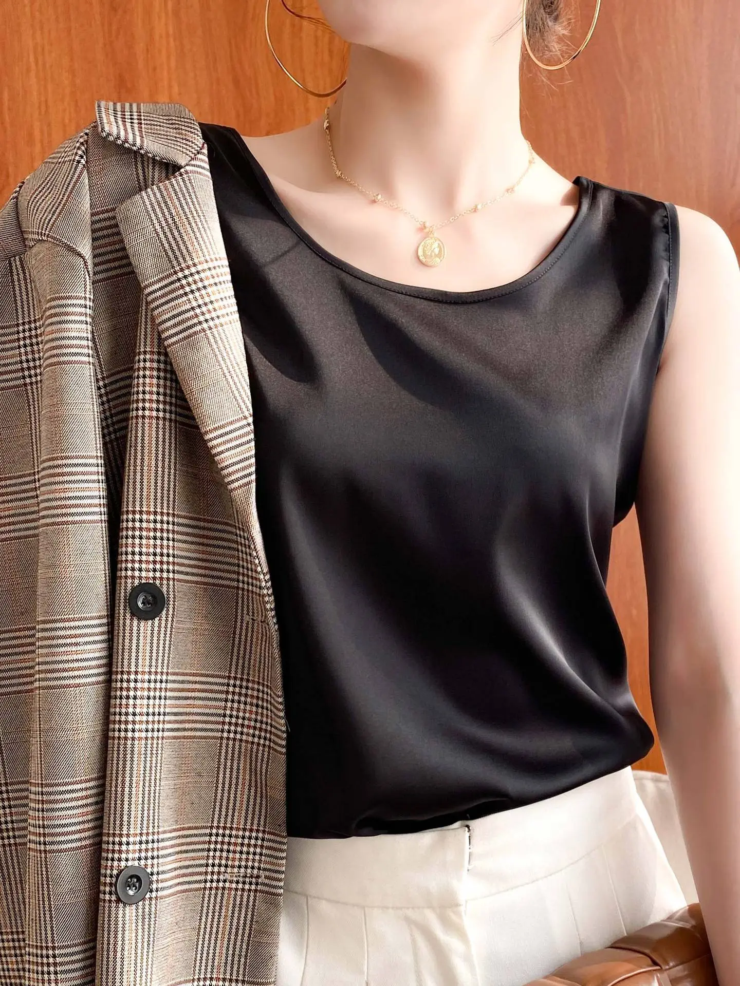 Women Silk U-Neck Camisole Vest Green Small