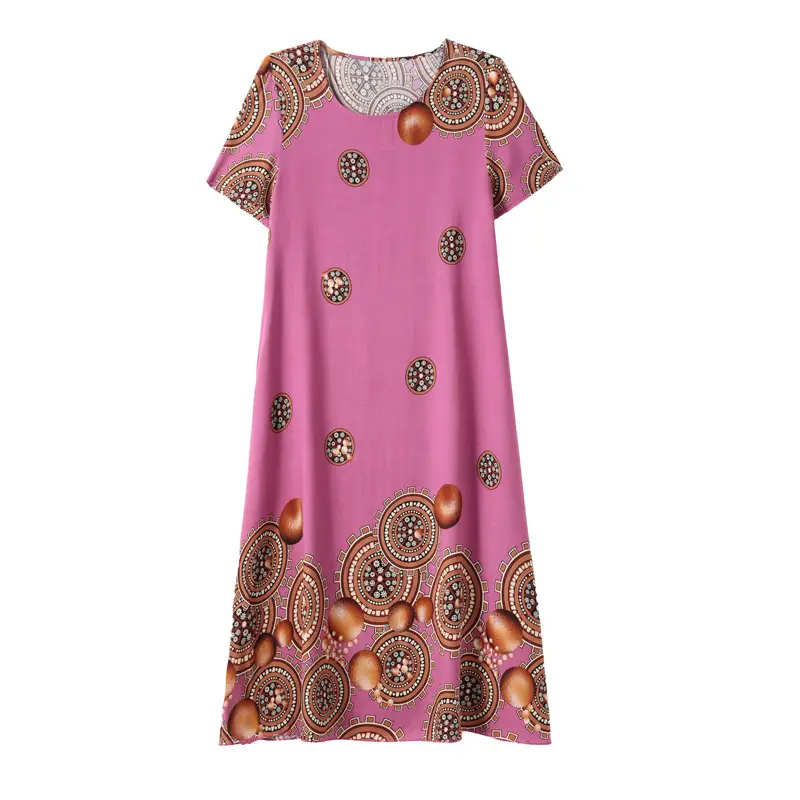 Middle-Aged Cotton Silk Floral Dress Summer Long Skirt Large