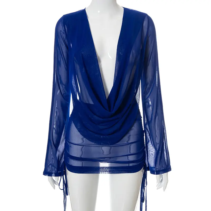 Blue V-Back Mesh 2-Piece Summer Outfit for Women