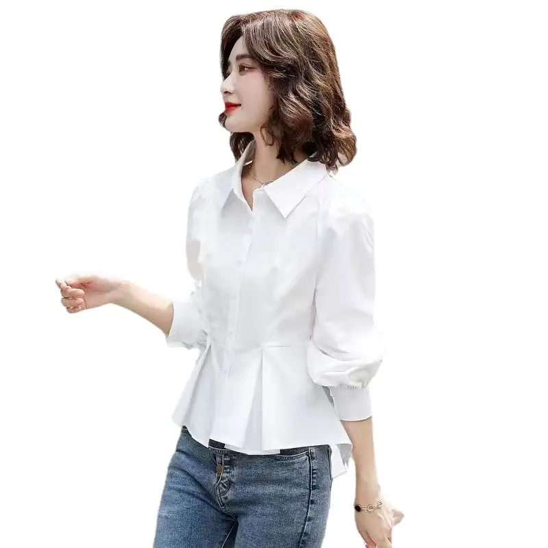 Red New Lapel Shirt for Women Single Breasted - Image 7