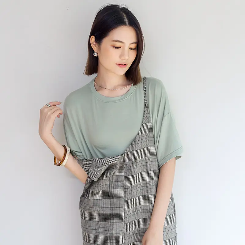 Spring Short Sleeve White T-Shirt Round Neck